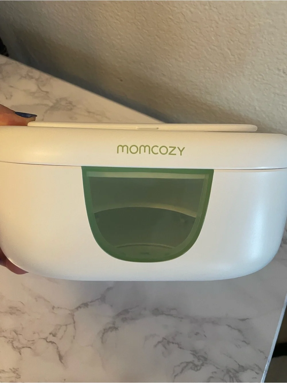Momcozy White and Green Electric Wipe Warmer - Nursery & Bathroom Organizer